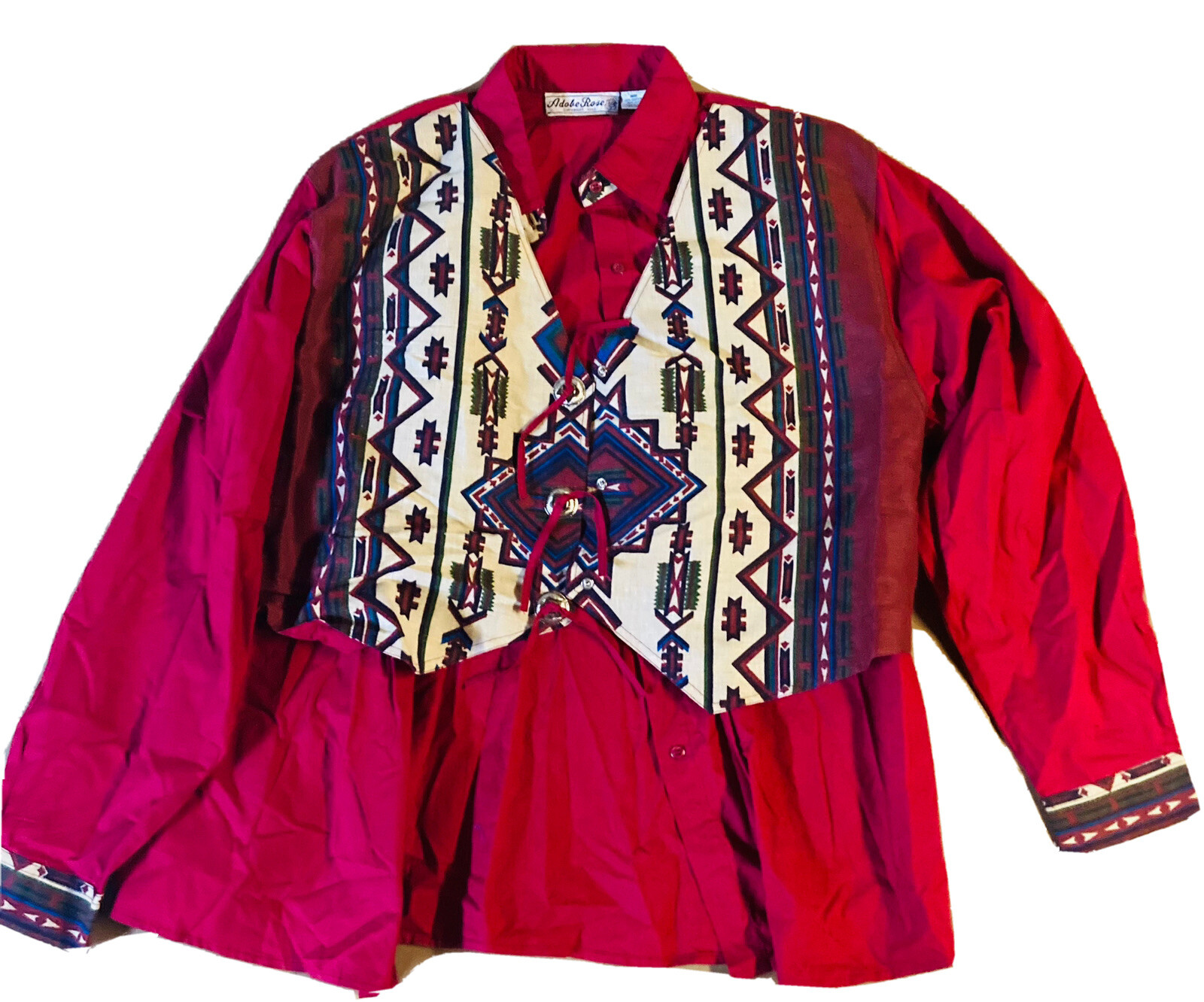 Vintage Adobe Rose Women’s Western Shirt Multi Color Design Size 14 20/22 Countr