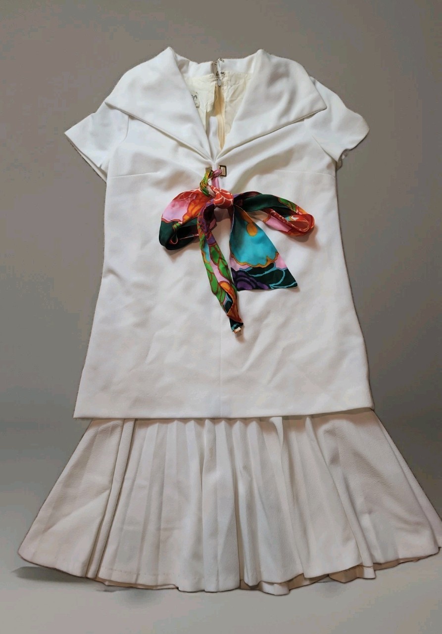 Rare Vtg 1960s Eve Le White Pleated Cheer Mod Tennis Dress