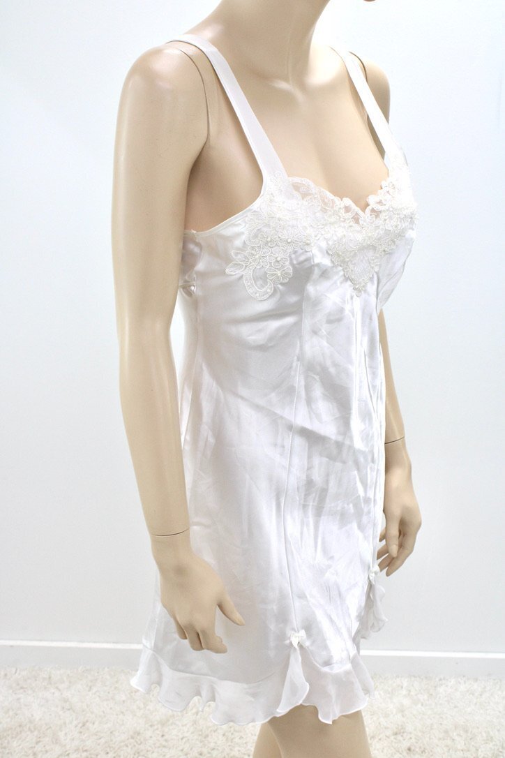 Vtg Linea Donatello Nightie S White Satin Bridal Lace Nightgown Fairy Whimsical