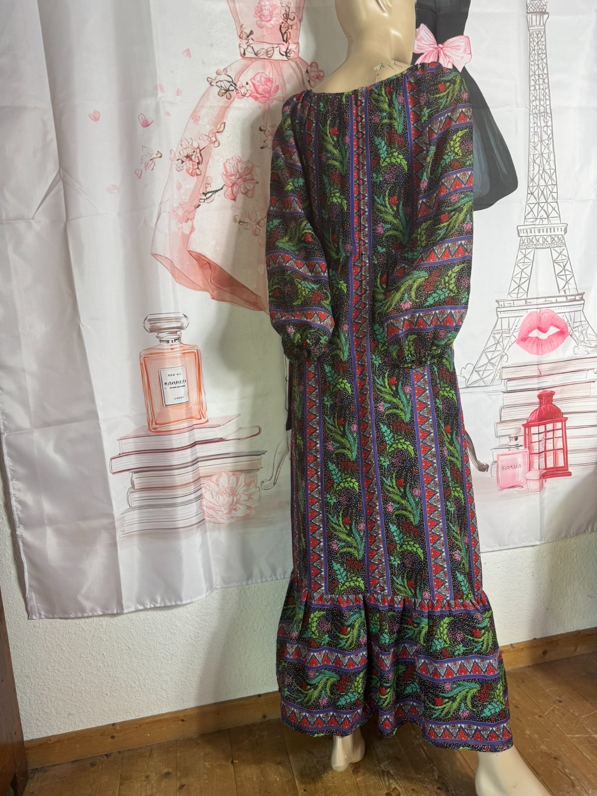Vintage 70s Boho Maxi Dress Hippie Festival Dress Tricel XS S Floral