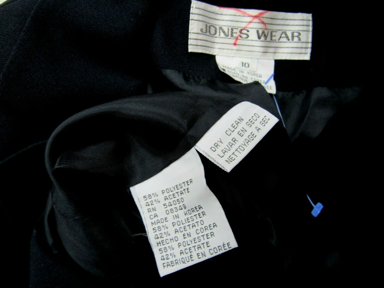 VTG JONES WEAR Jacket Midnight Black Navy Lined Tailored Fitted 10 M EUC