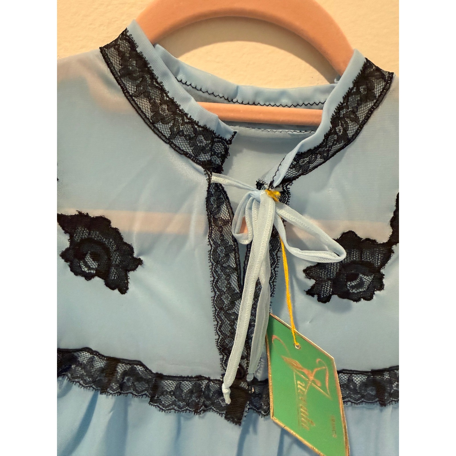 Vintage Juventa France 1940s Deadstock Blue Sheer Lace Lingerie Top Coquette
