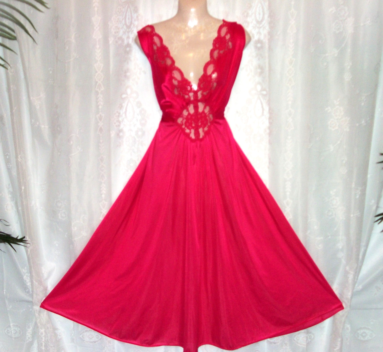 1X-2X,Hot pink,long vintage nightgown,silky nylon,spandex,shiny,negligee,nightie