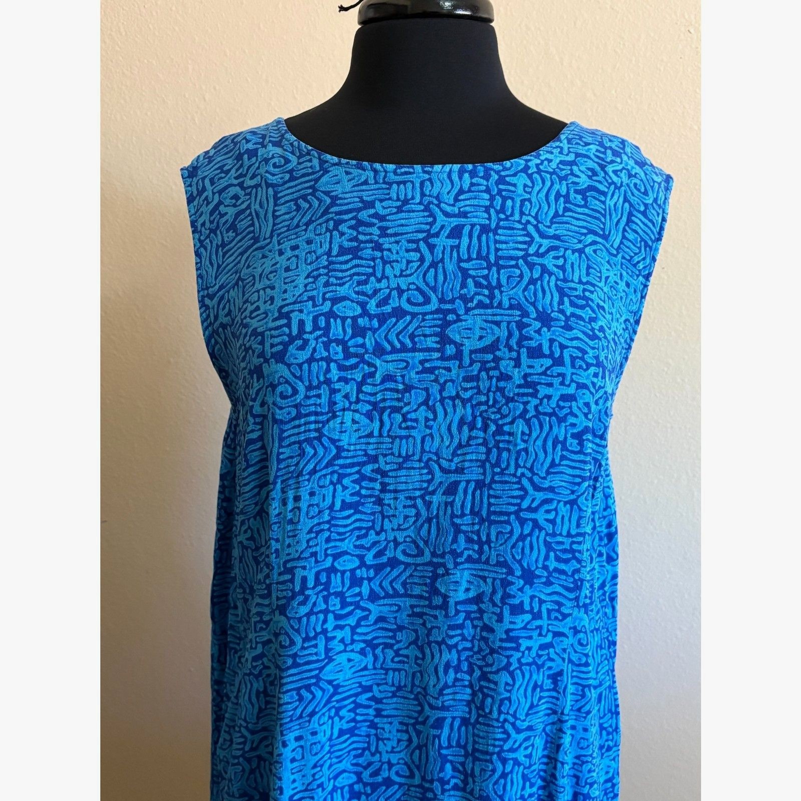 Abstract Geometric Blue Maxi Dress Large