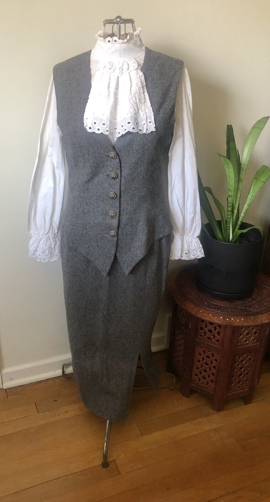 Vintage 1960s Dove Grey Wool Vest & Skirt Set
