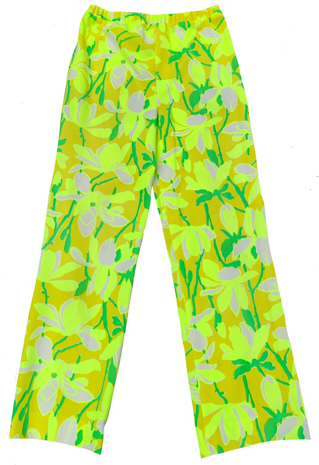 LILLY PULITZER Vintage 70s Women’s Polyester Print Pants – Sz S/M Yellow + Green