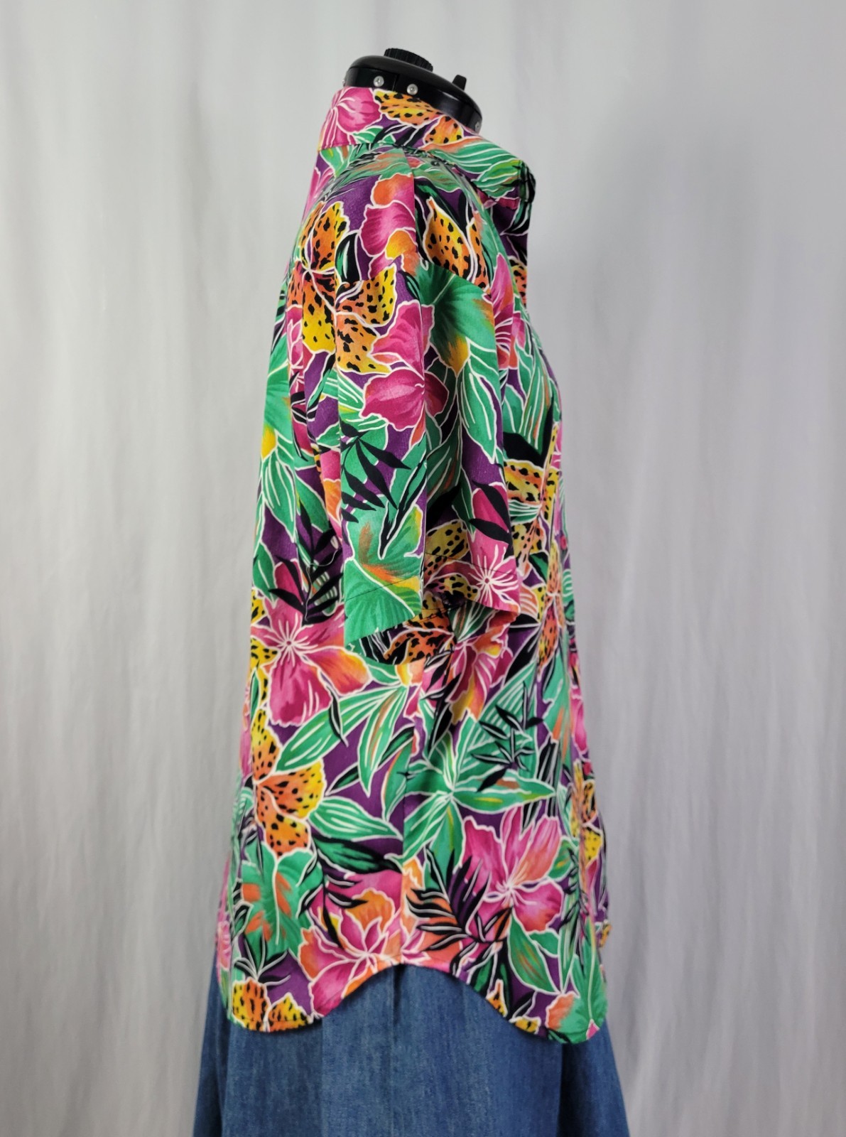 Vintage American Weekend Purp/Pink/Yell/Orange/Green Tropical Floral Top Size M