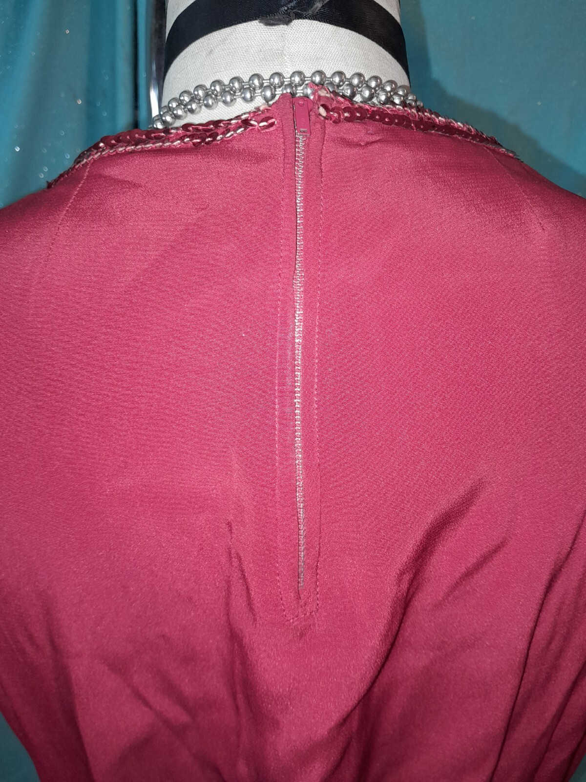 Vtg 30s 40s Red Sequin Rayon Crepe Studded Custom Short Party Evening Dress W30