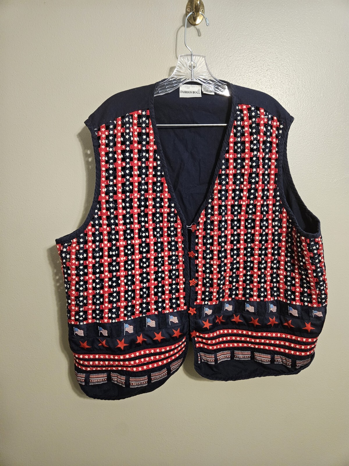 Vtg 90s Womens Vest 4th Of July America USA Stars Red White Blue Party 30/32