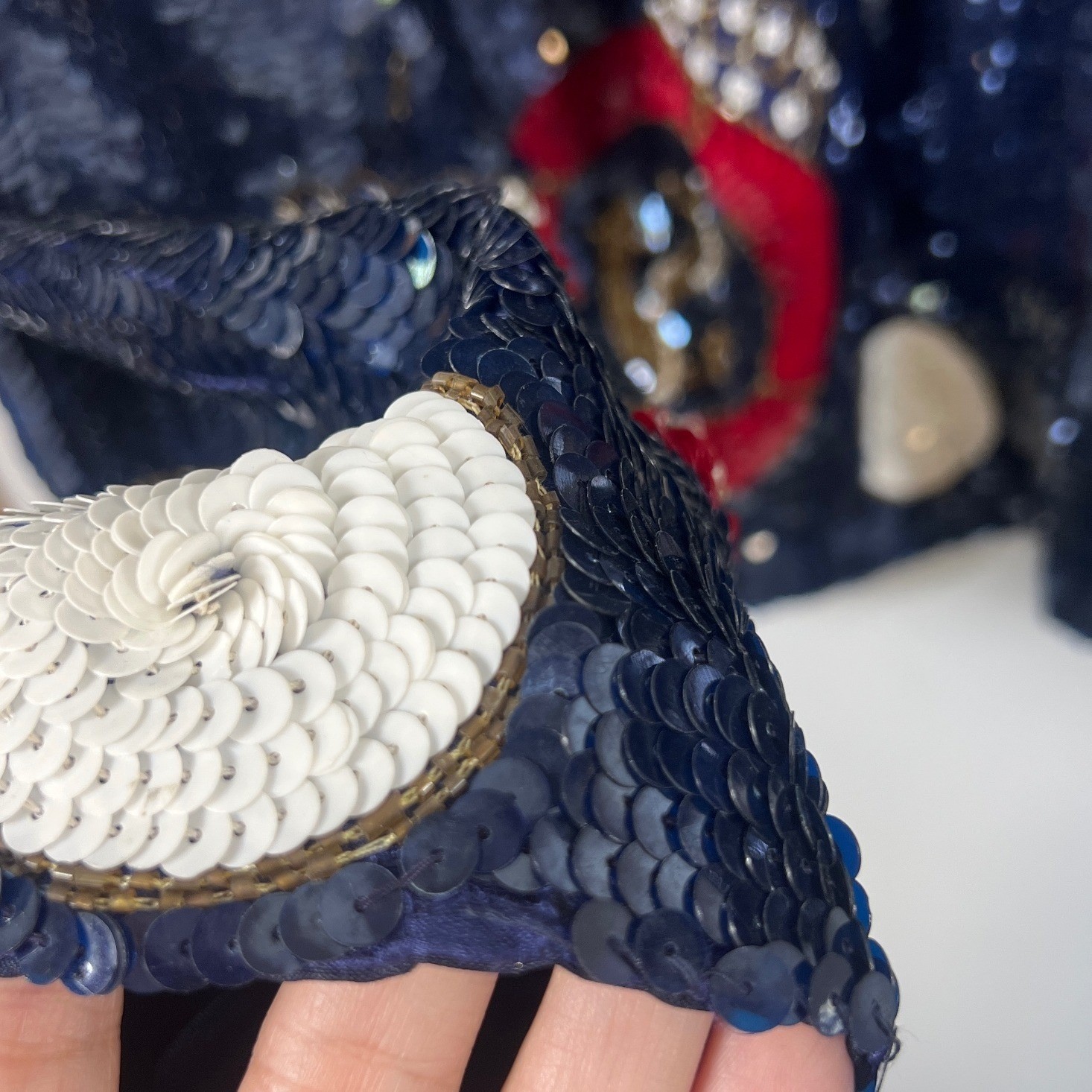 Vintage 80s Modi Icing Full Sequin Nautical Bomber Trophy Jacket Patriotic SM