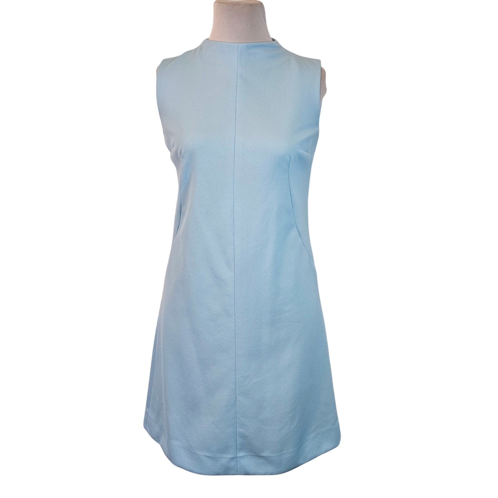 Vintage 1960s Mod Baby Blue A-Line Shift Dress Sleeveless Mini Retro Women’s M