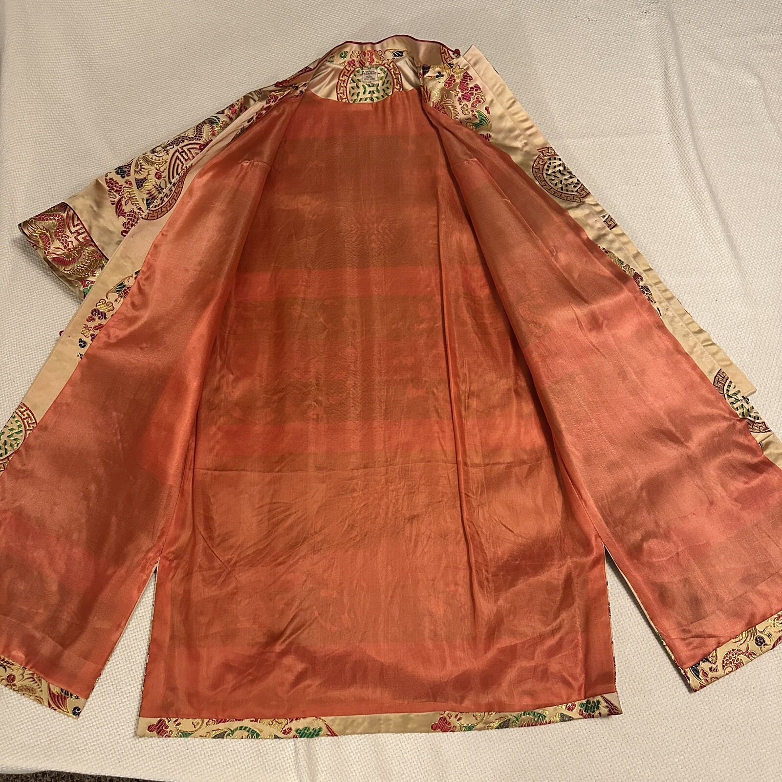 Vintage Park Seoul Korea Brocade Silk Robe Coat Dragon Phoenix Gold Womens 14