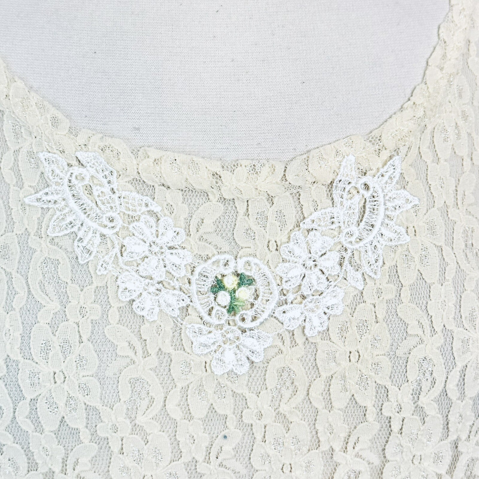 Vintage Cream Ivory Lace Tank Top Lacy Afternoon by Shell Kepler Cottagecore XL