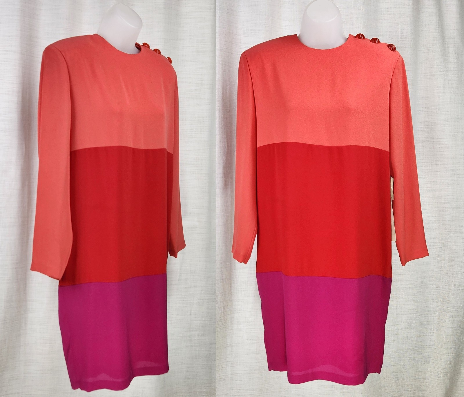 VTG 90s Ms Chaus color block shift Dress~Medium~Fushia/Red/Salmon Pockets NWT