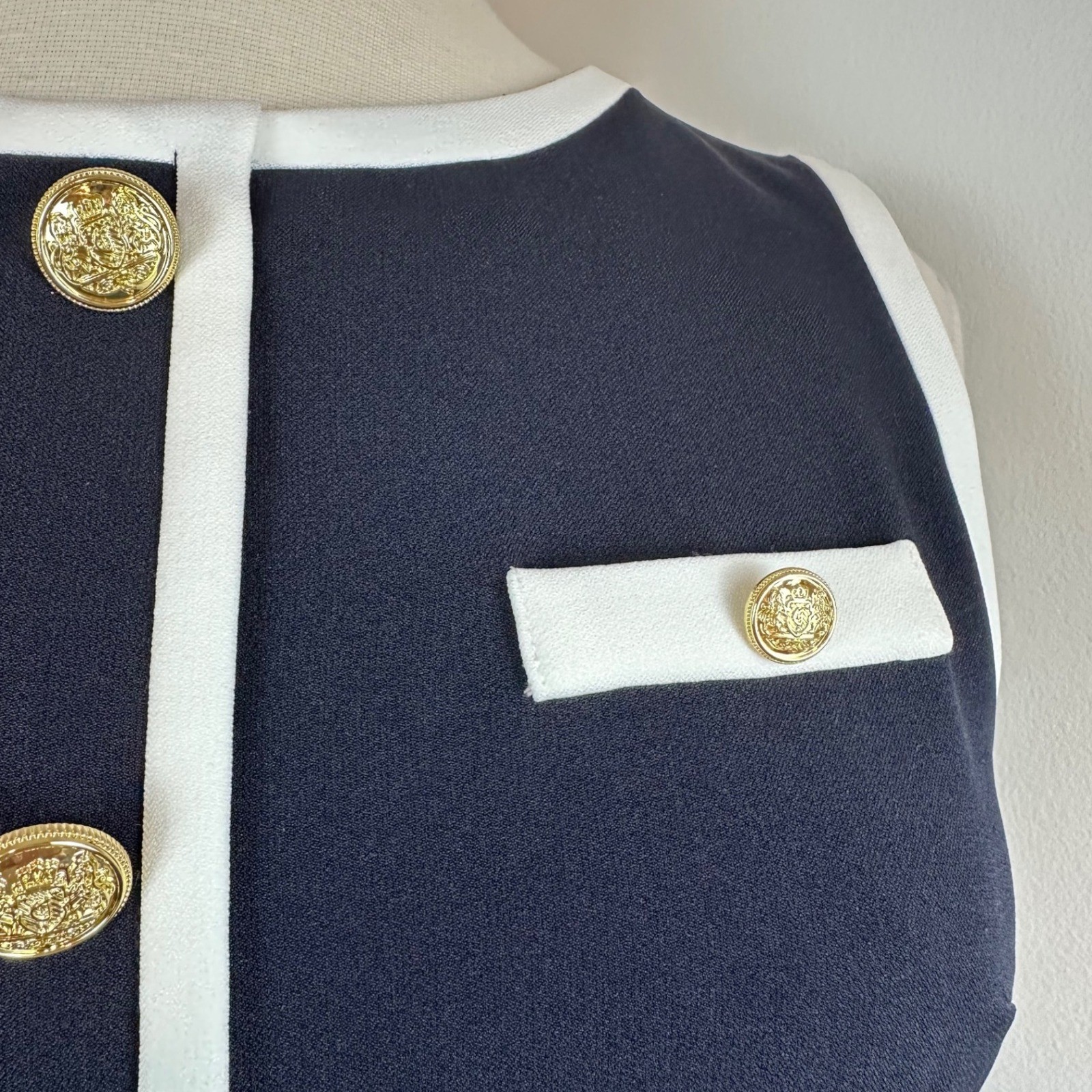 PRESTON & YORK Navy Blue & White Sleeveless Sailor Dress Gold Buttons NWT | 14
