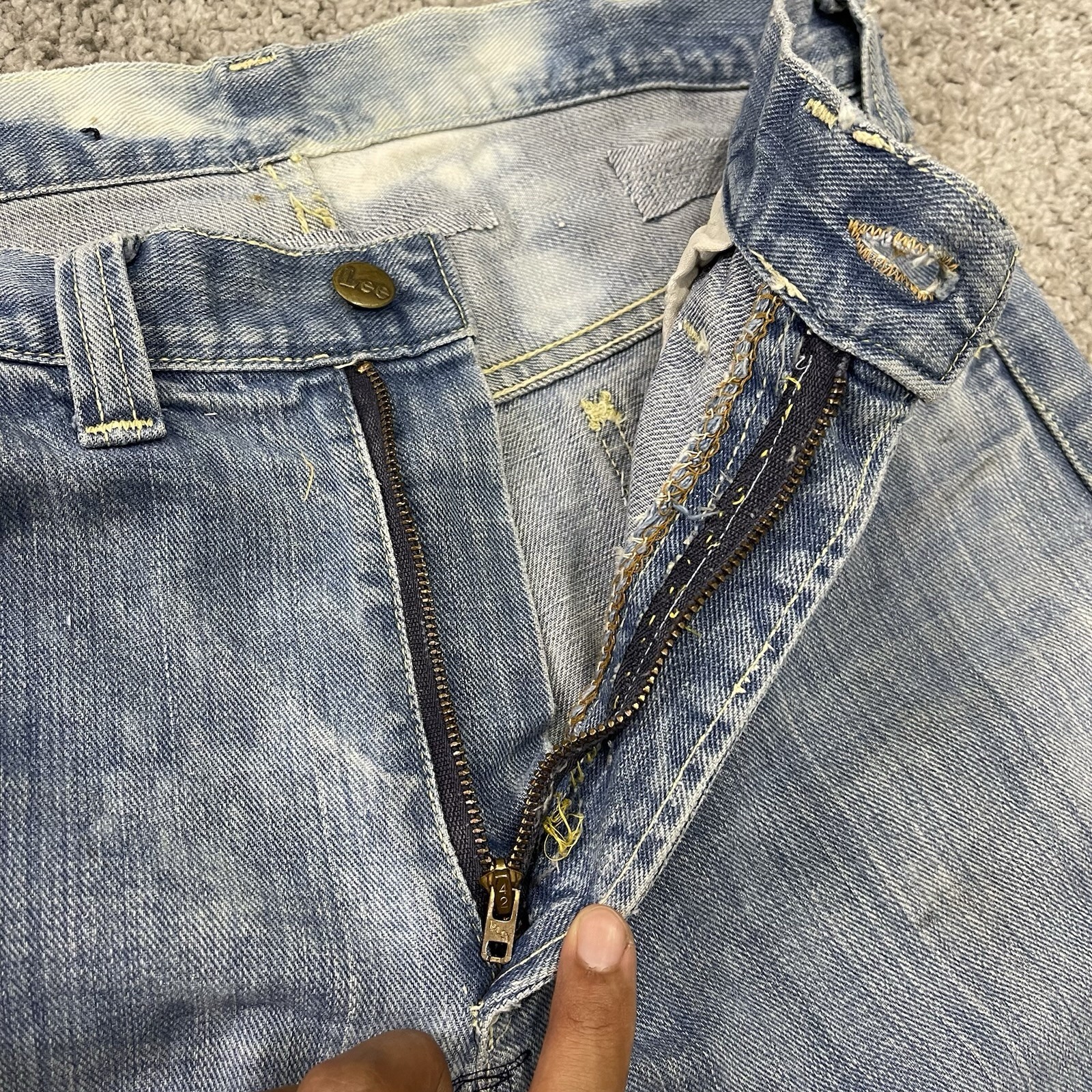 True Vintage 70s Hippie Denim Lee Flare Jeans Actual 31.5×34 Distressed