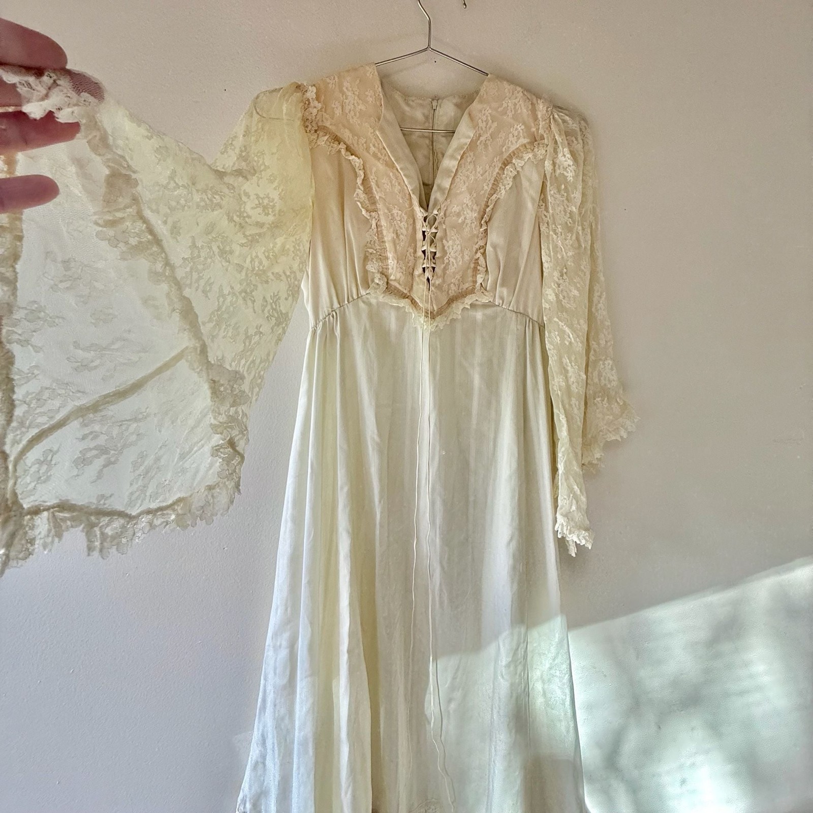 Vintage Candi Jones Ivory Lace Trimmed Maxi Dress