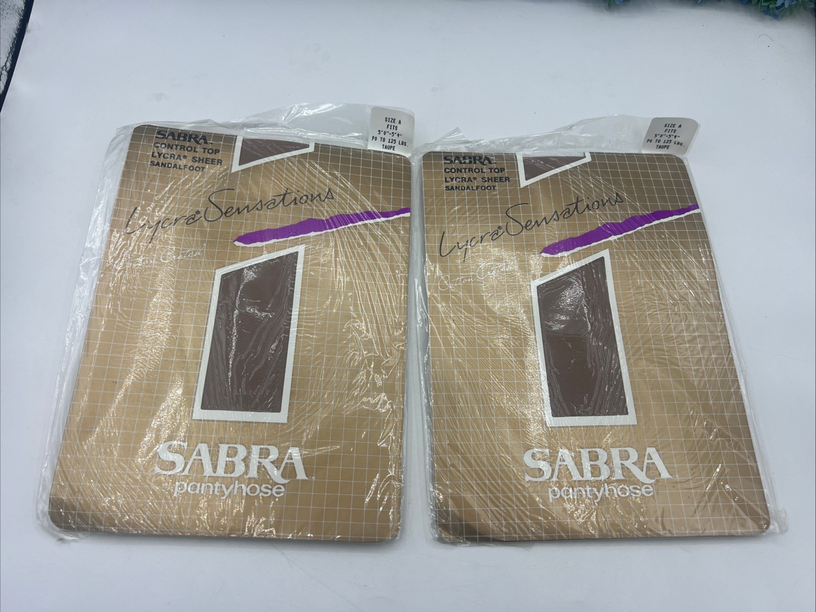 2 VTG Sabra LycraSensations Pantyhose Size A Taupe Cotton Crotch Sandalfoot