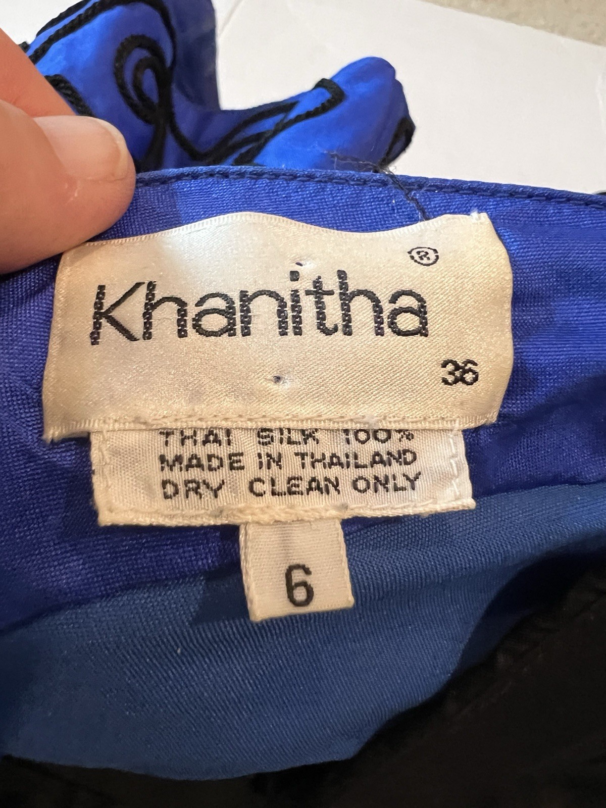 Vtg Khanitha Saks Fifth Avenue Thai Silk Dress Sz 6 Black & Royal Blue Dress