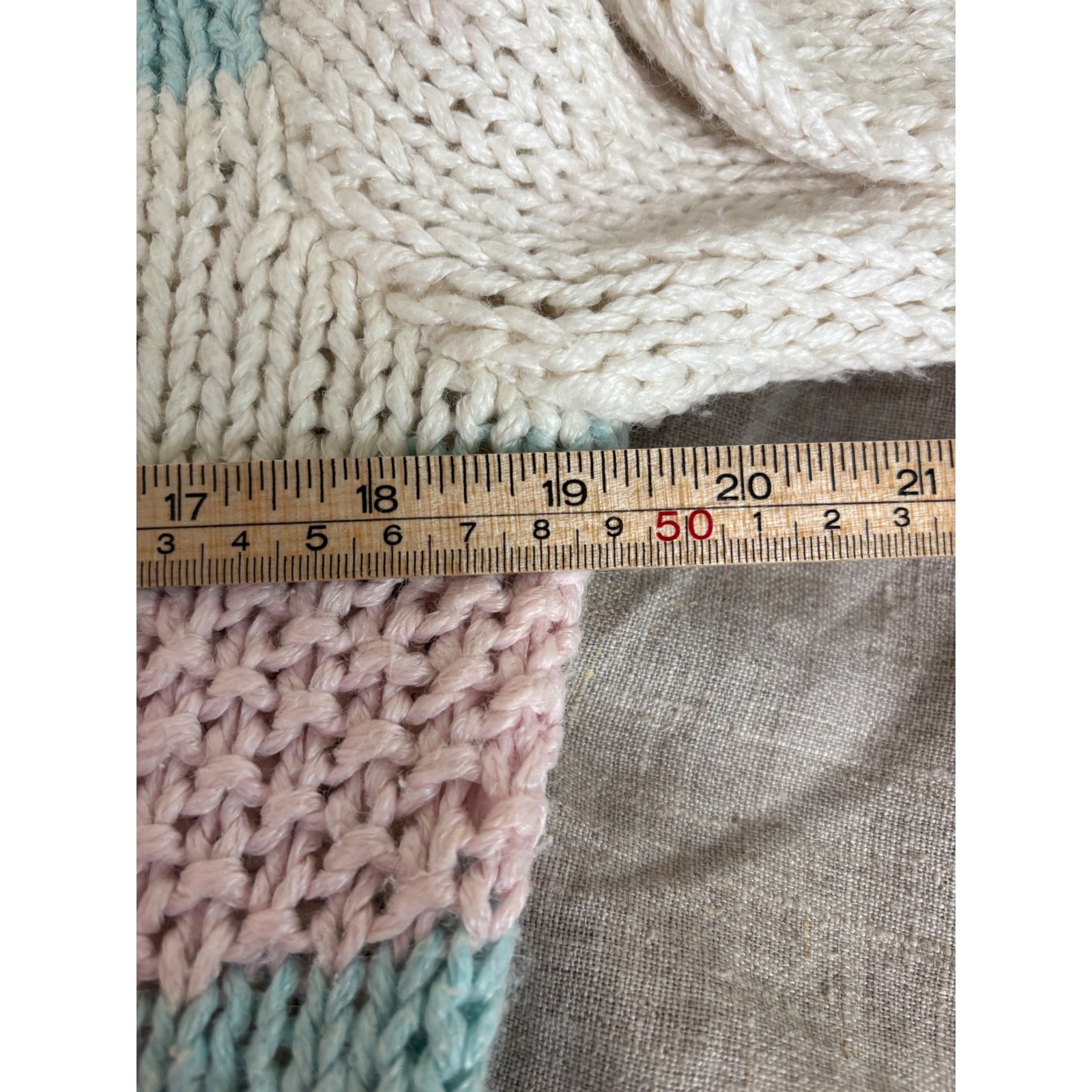 Vintage 80s Exclusive Imports Hand Knit Pastel Mountain Sweater Pink Aqua Medium