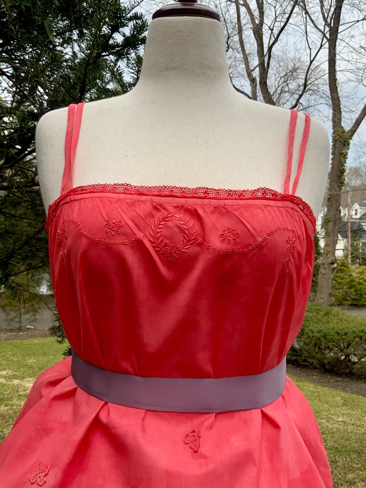 Edwardian Hand-Dyed Cotton Slip Dress | Restored Antique Lingerie with Appliqué