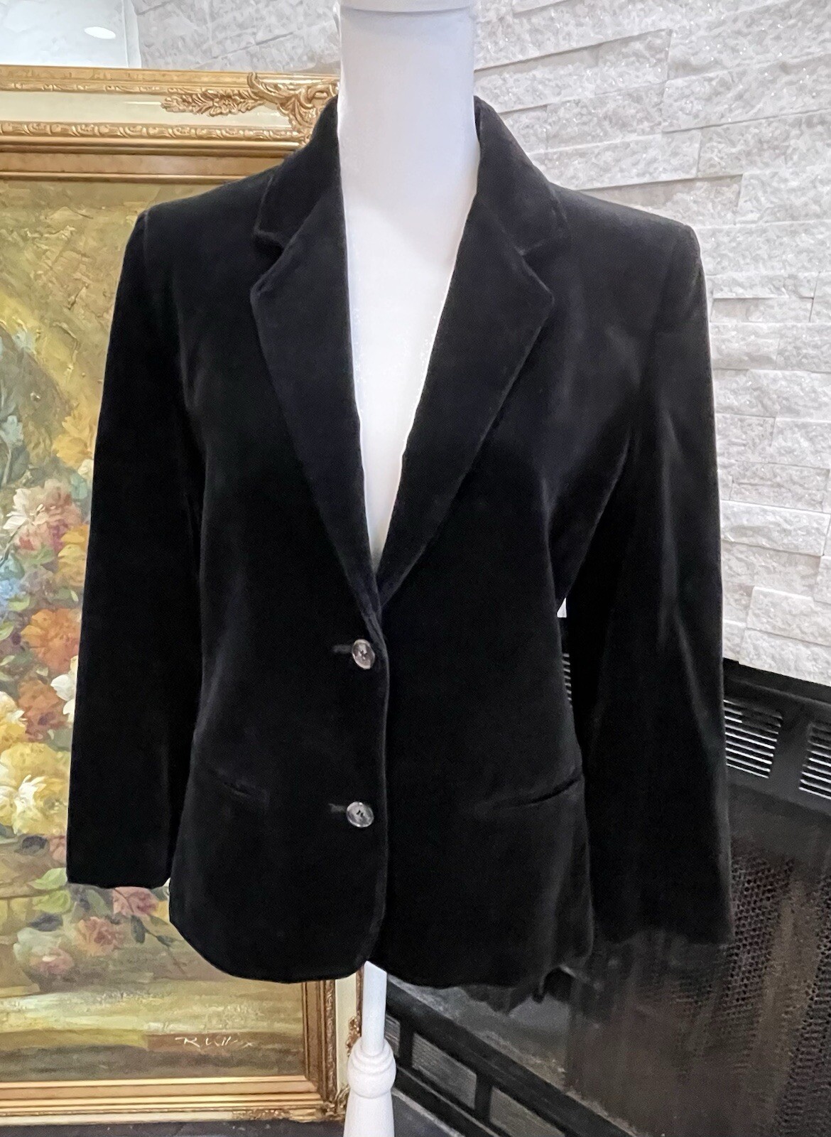 Vintage The Fashion Place Sears Black Velvet Blazer 2 Button Size 8 1980s Preppy