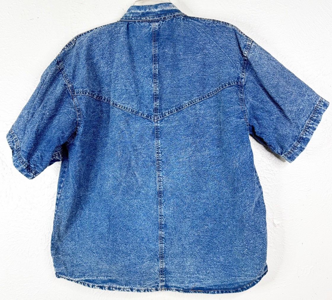 VTG Pretty Bleu Large Beaded Denim Button Shirt & Mom Jeans (26×26) Set GUC