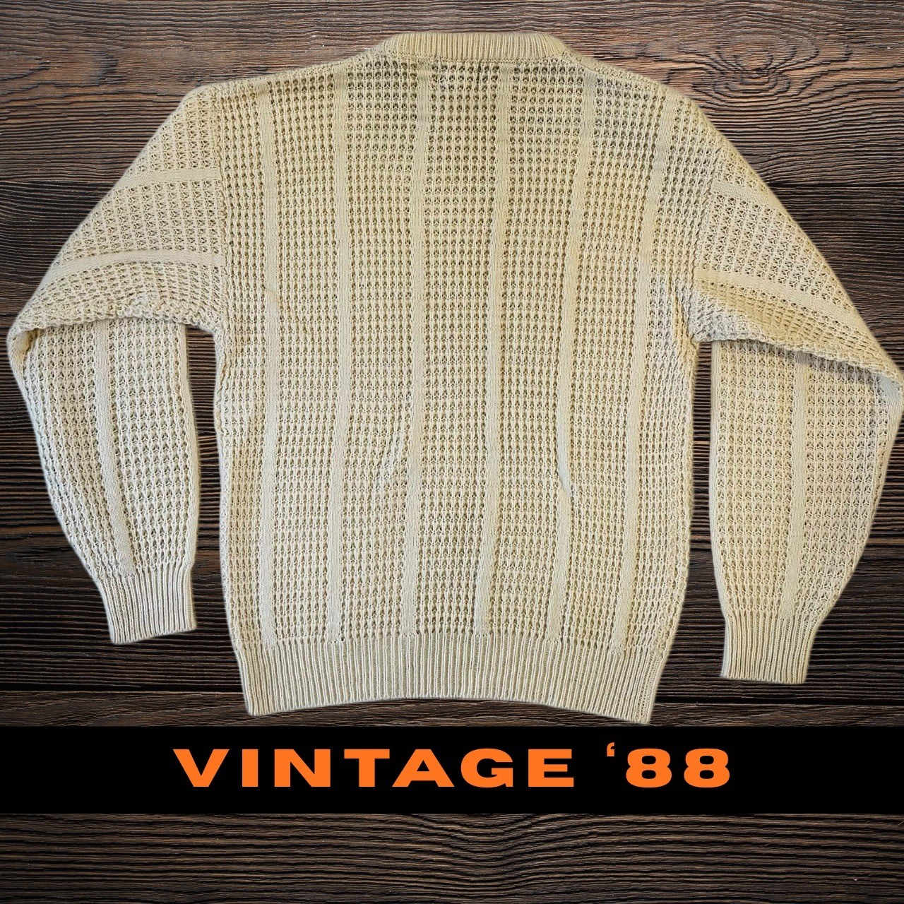 Vintage Saturdays Cream Knit Crew Neck Sweater Medium Acrylic Pullover 80s 1988