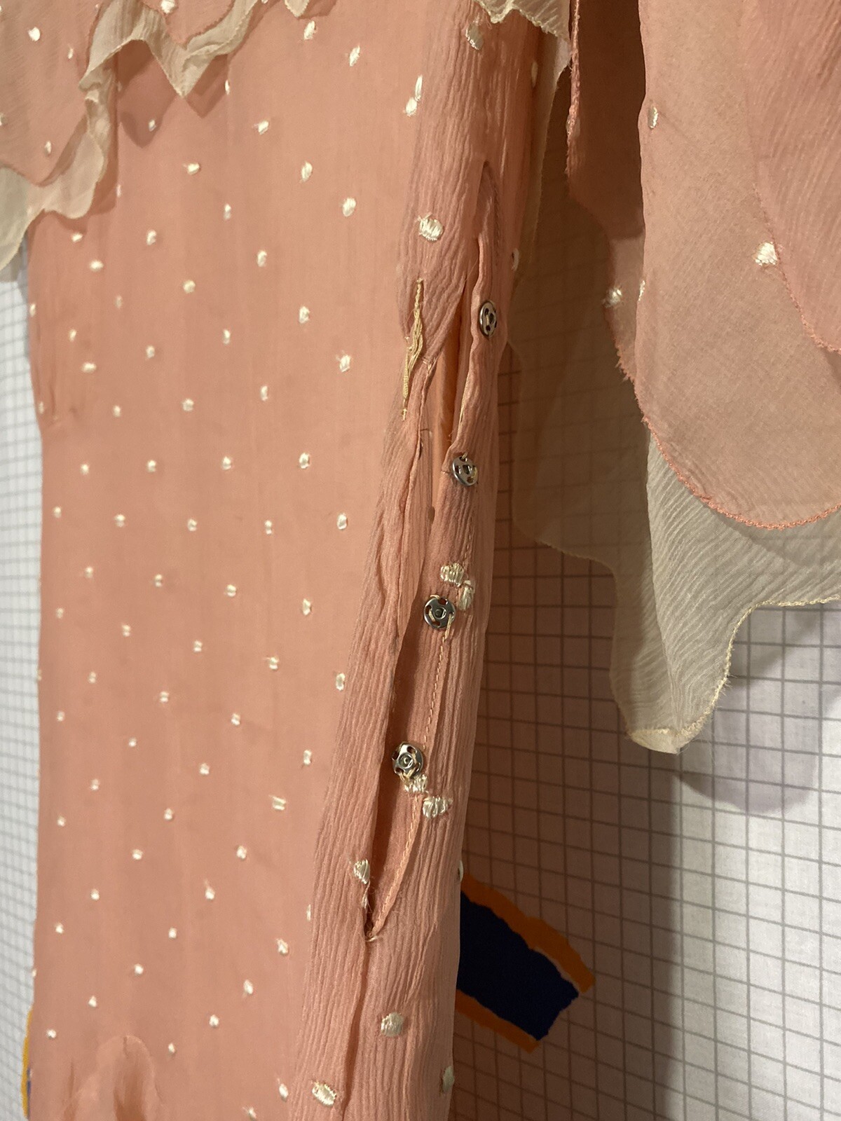 Vintage 20s Silk Flapper Dress Art Deco Drop Waist Asymmetrical Polka Dot Crepe