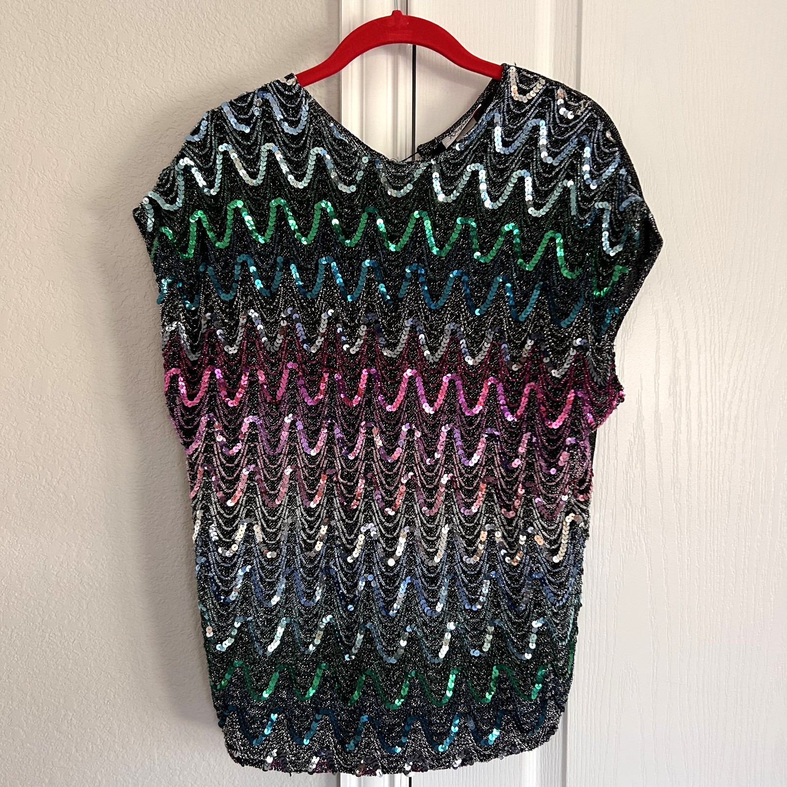 Vintage 80s Rhapsody Metallic Sequined Top Size M (42) Chic Dance Club Sparkle