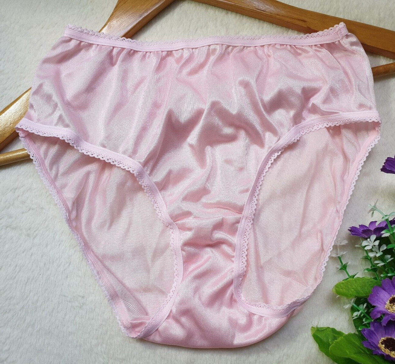 Vintage Silky Pink Panty 100% Nylon Sissy Sheer Brief Size 6-7 Hip 35-39″
