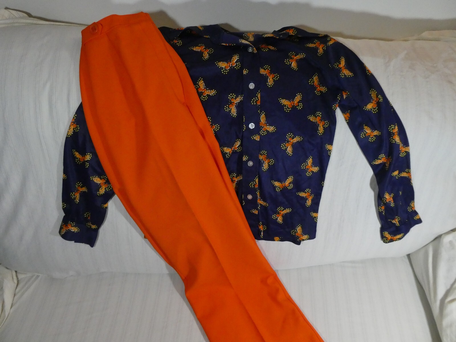 VTG Sears JR Bazaar 70s Blouse Pants Sz 11 Hippie Gogo Point Collar Butterfly R1