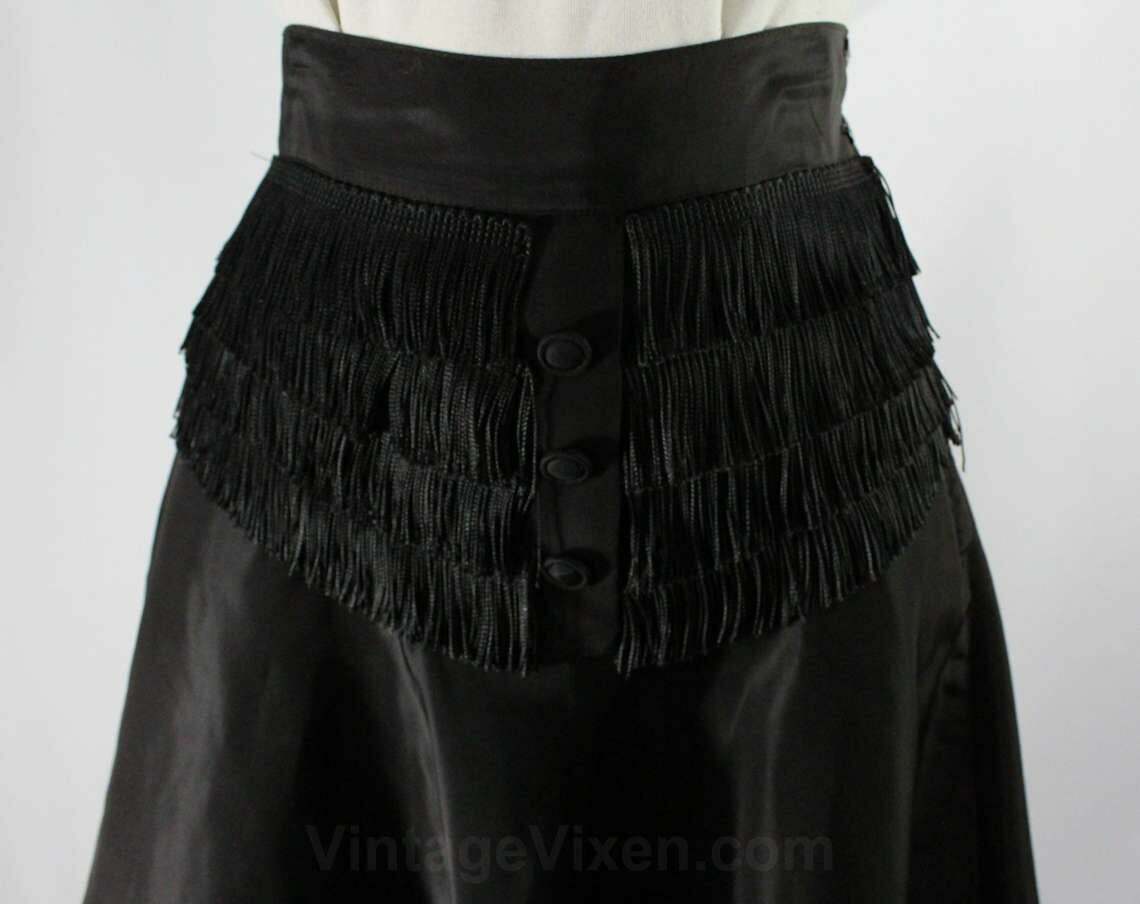 Size 2 1940s Cigarette Girl Style Black Skirt Flared Taffeta Fringe Small Pin Up