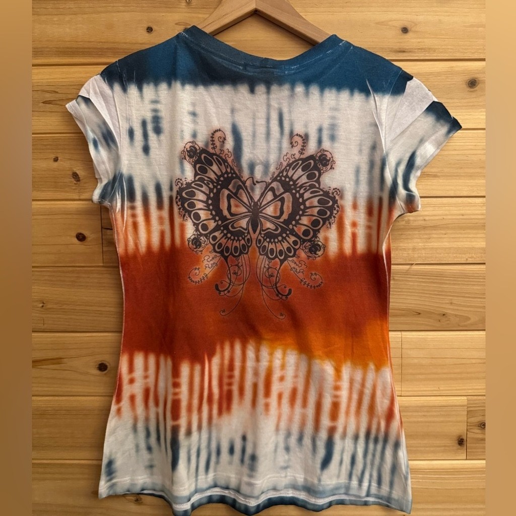 Vintage Y2K Size Small Butterfly Moth Tie Dye Retro Psychedelic Baby Tee