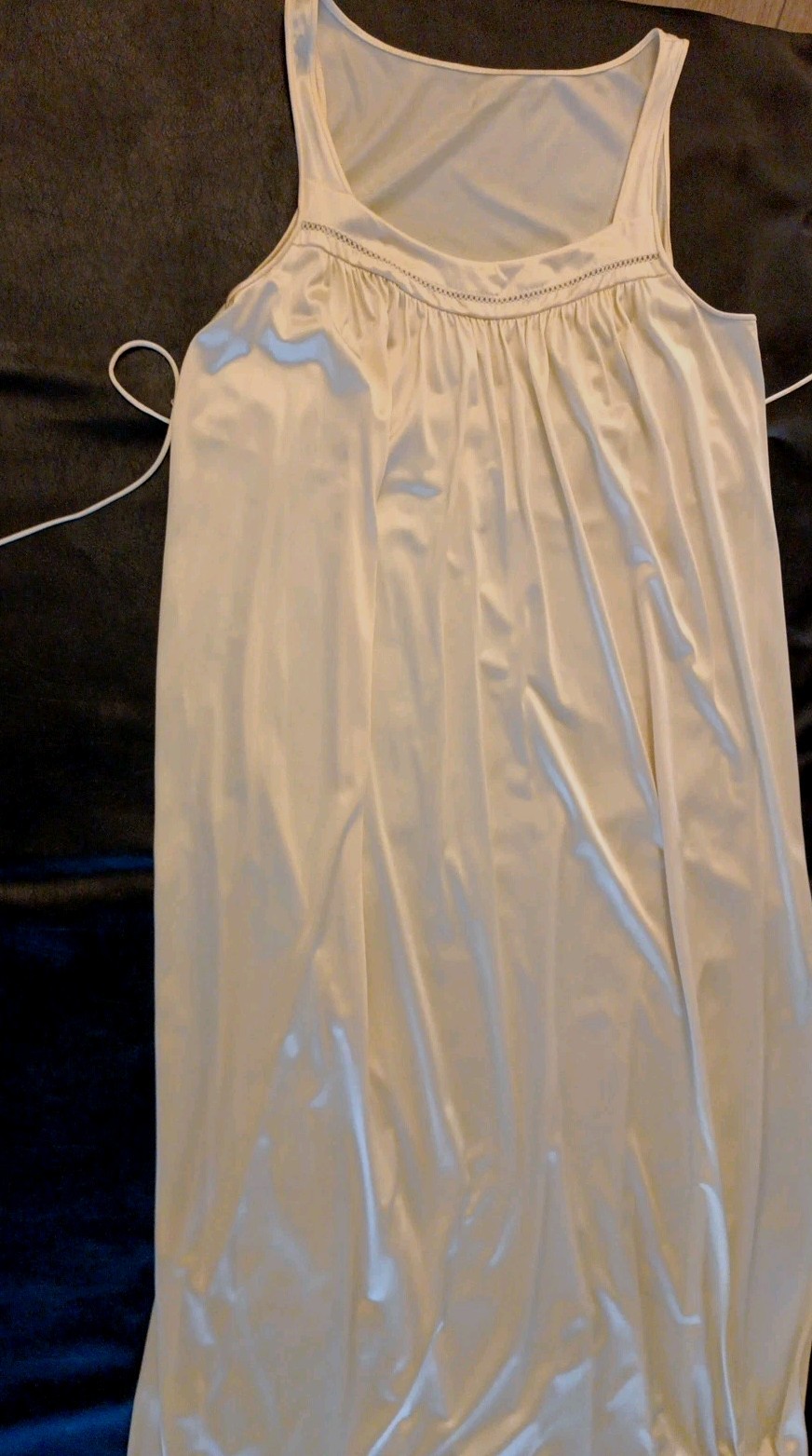 Vtg JC Penney Long Glamorous Cream Yellow Nylon Night Gown Sleeveless Dress