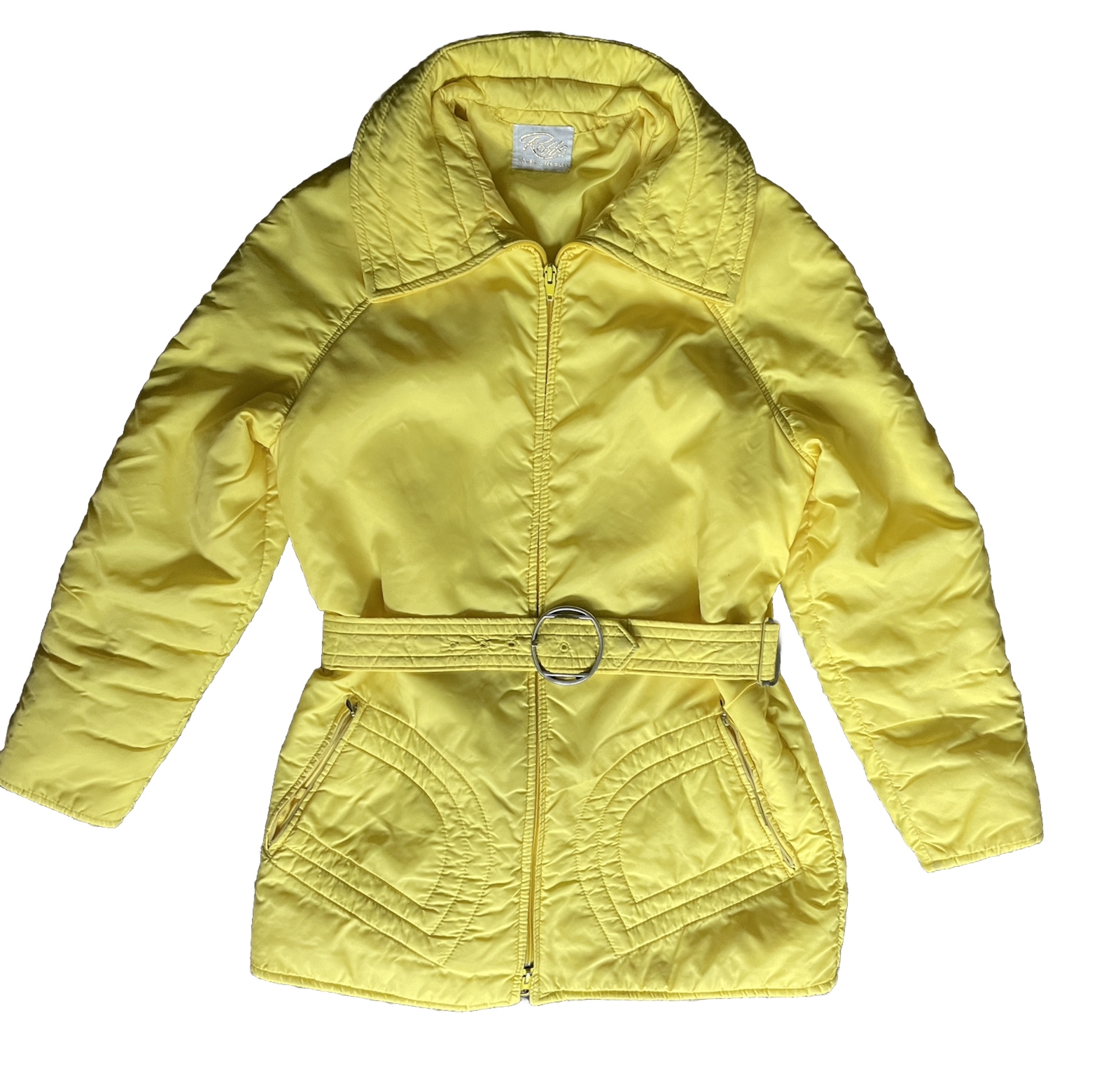 Vintage Roffe Belted Ski Jacket Coat Women’s Medium Small Bright Yellow Hip Mod