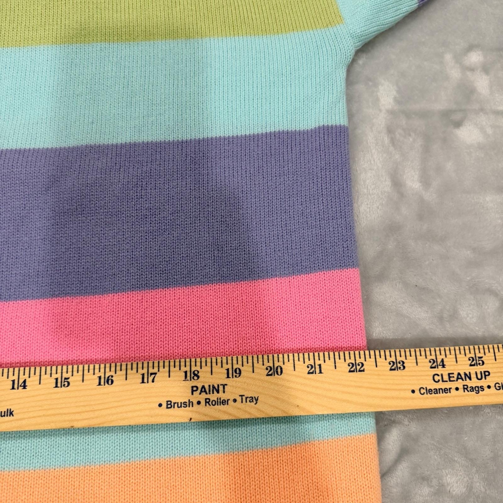 Bedford Fair Lifestyles Vintage Pastel Rainbow Striped Acrylic Sweater Large USA