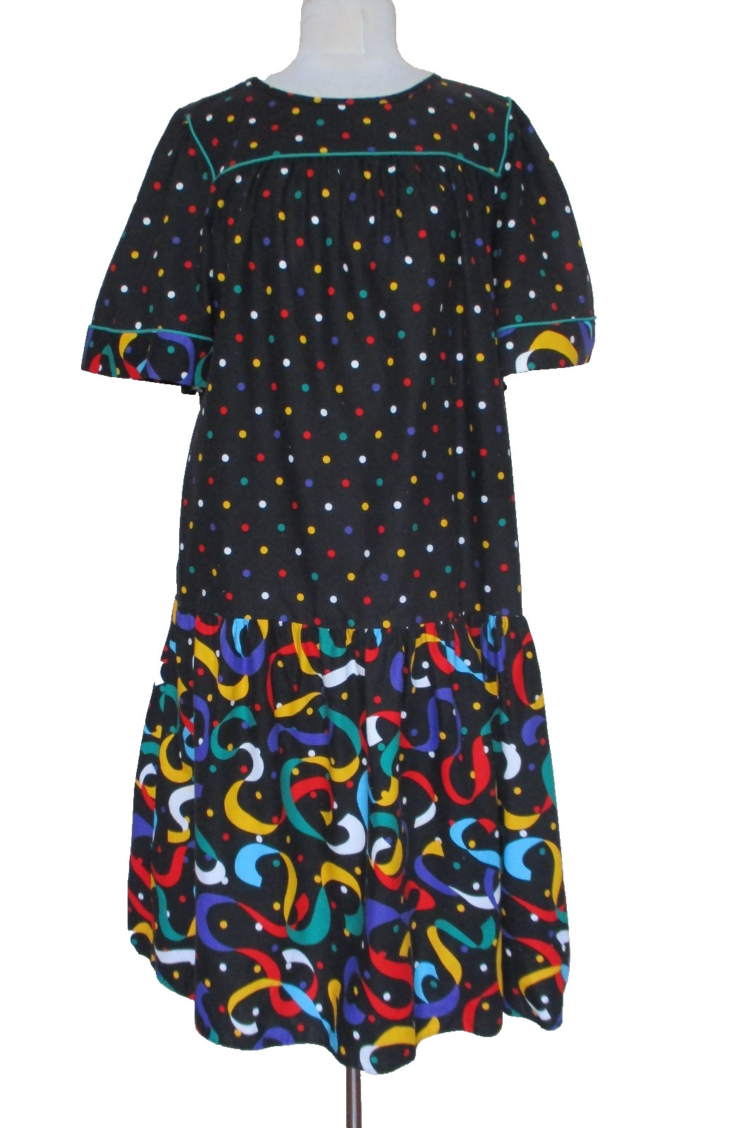 Vintage 80s Appel Caftan Dress Large Women Multicolor Cotton Loose Fit