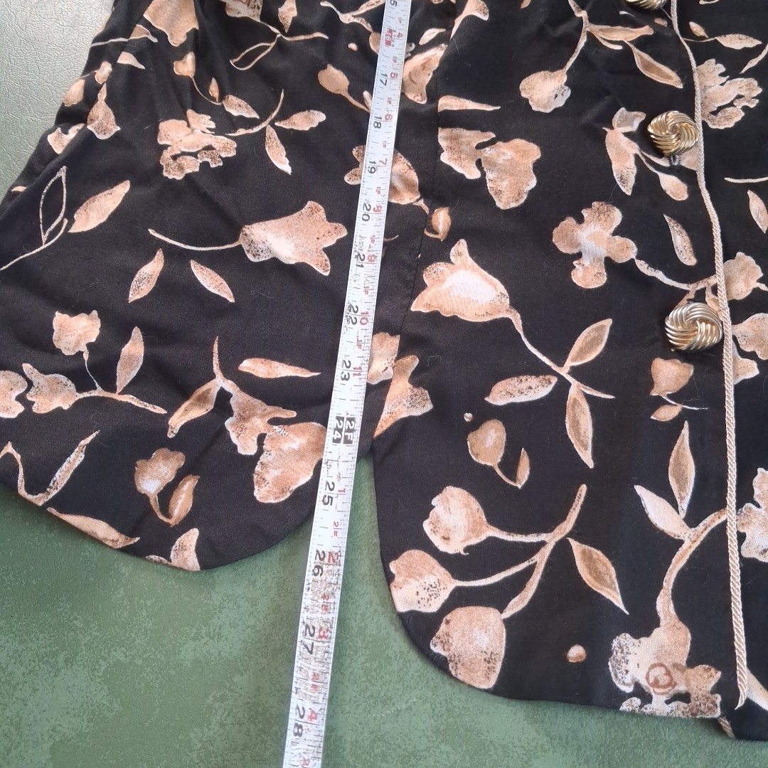 VTG Whirlaway Frocks Rayon Skirt Set Floral Black Tan Made in USA Size 16WP