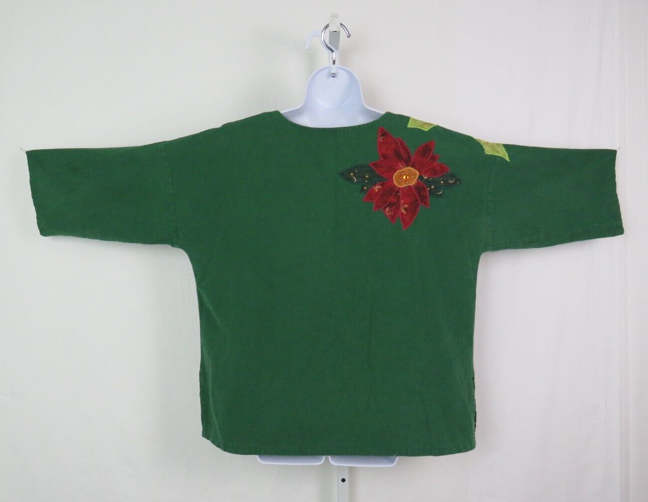 VTG 1970s 80s ALFREDO’S WIFE GREEN COTTON BOHO HIPPIE SMOCK TOP TUNIC POINSETTIA