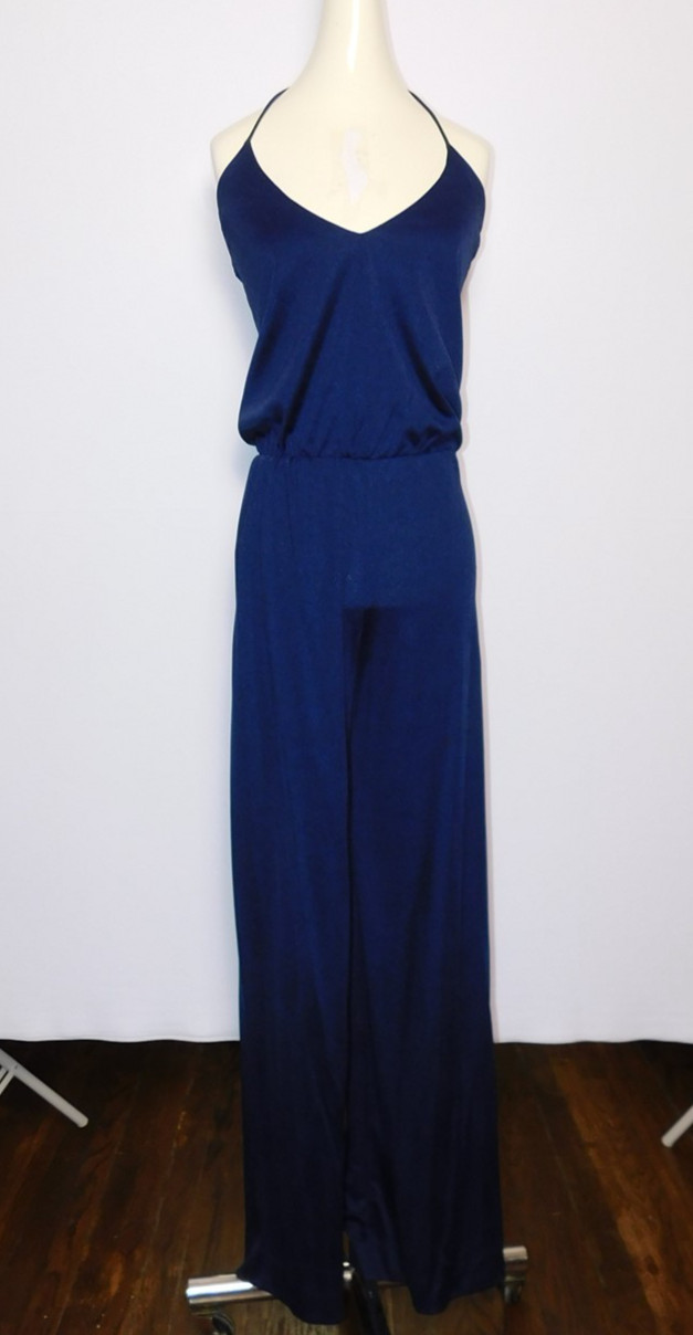 Vintage Women’s Snooty Hooty Navy Blue Wide Leg Evening Party Jumpsuit