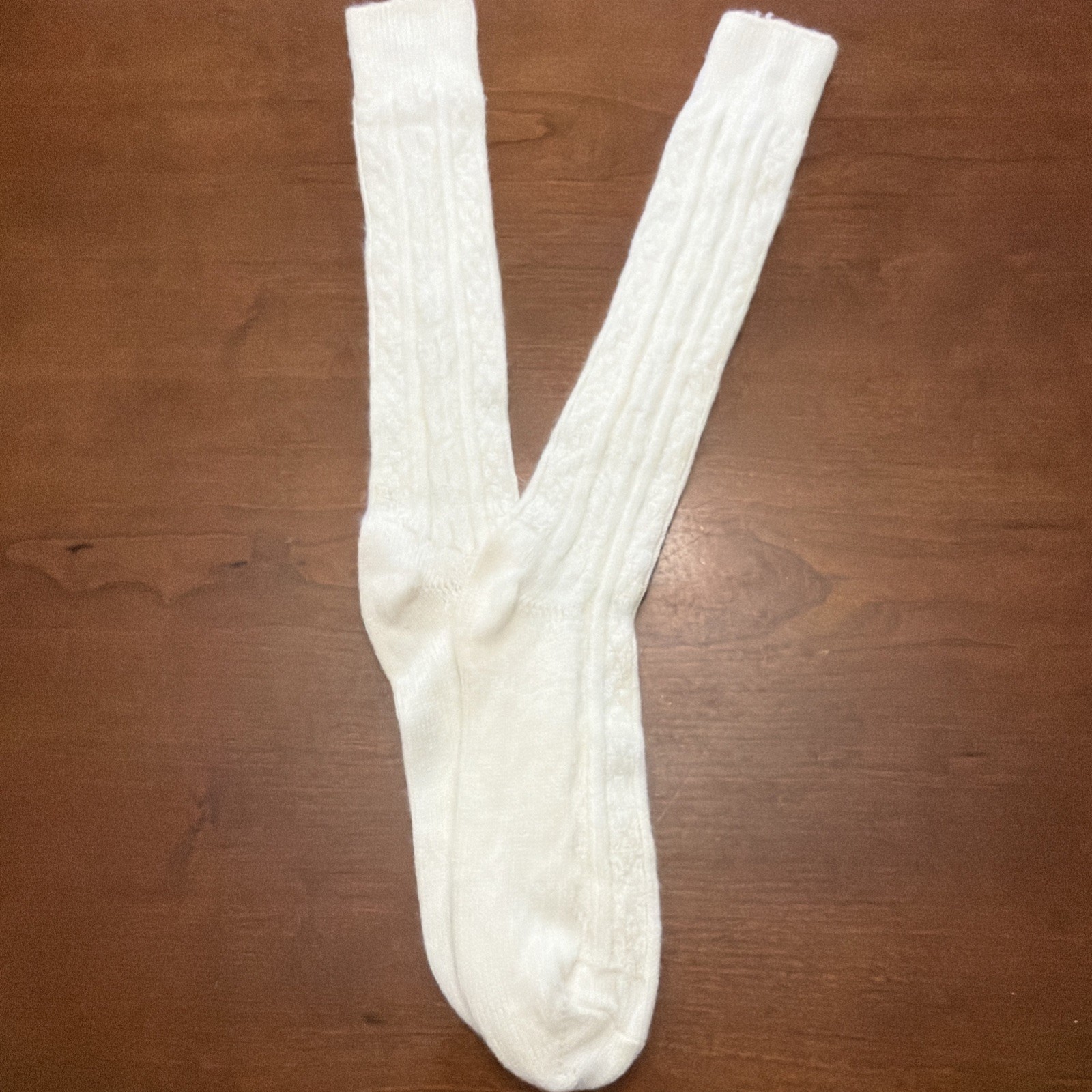 VTG Socks Hosiery 1990s Cable Knit 9-11 20″ Stockings School Girl White 80s NOS
