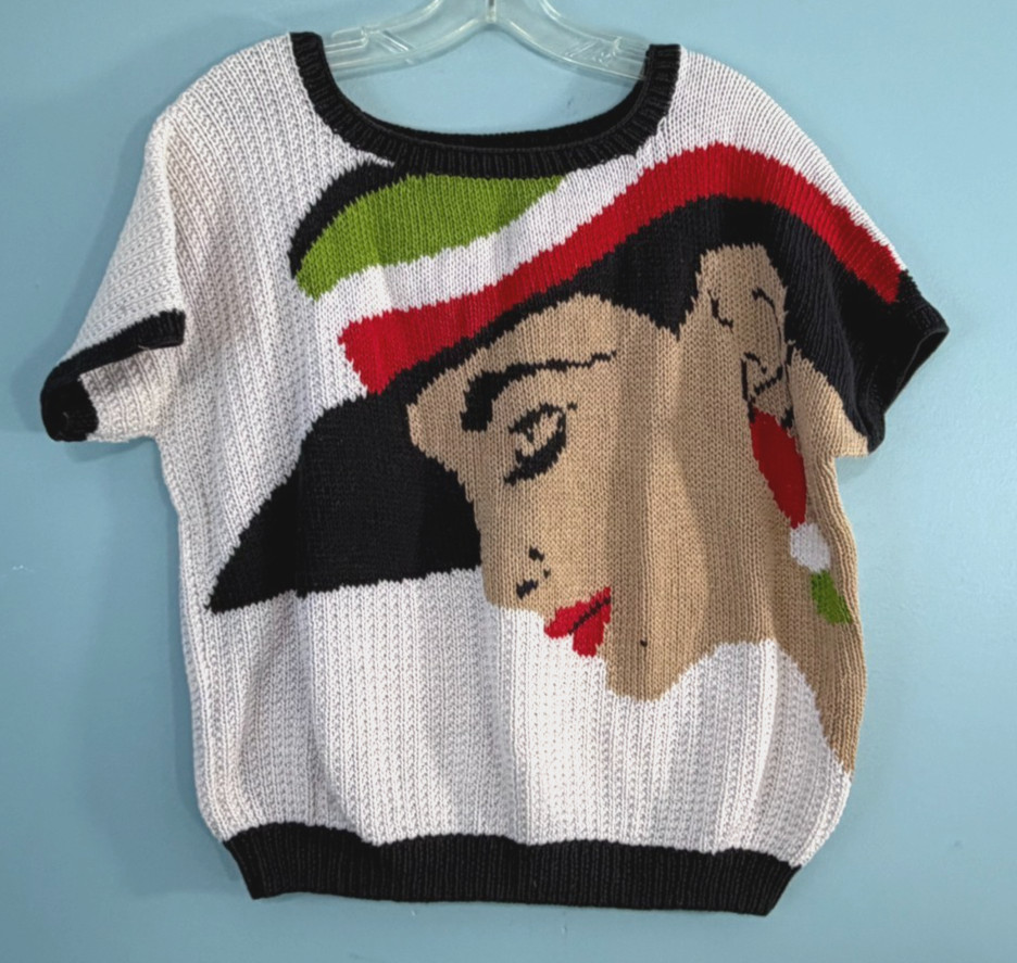 Vintage 80s 90s Handmade Sweater with Face – No Tag See Details for Measurements