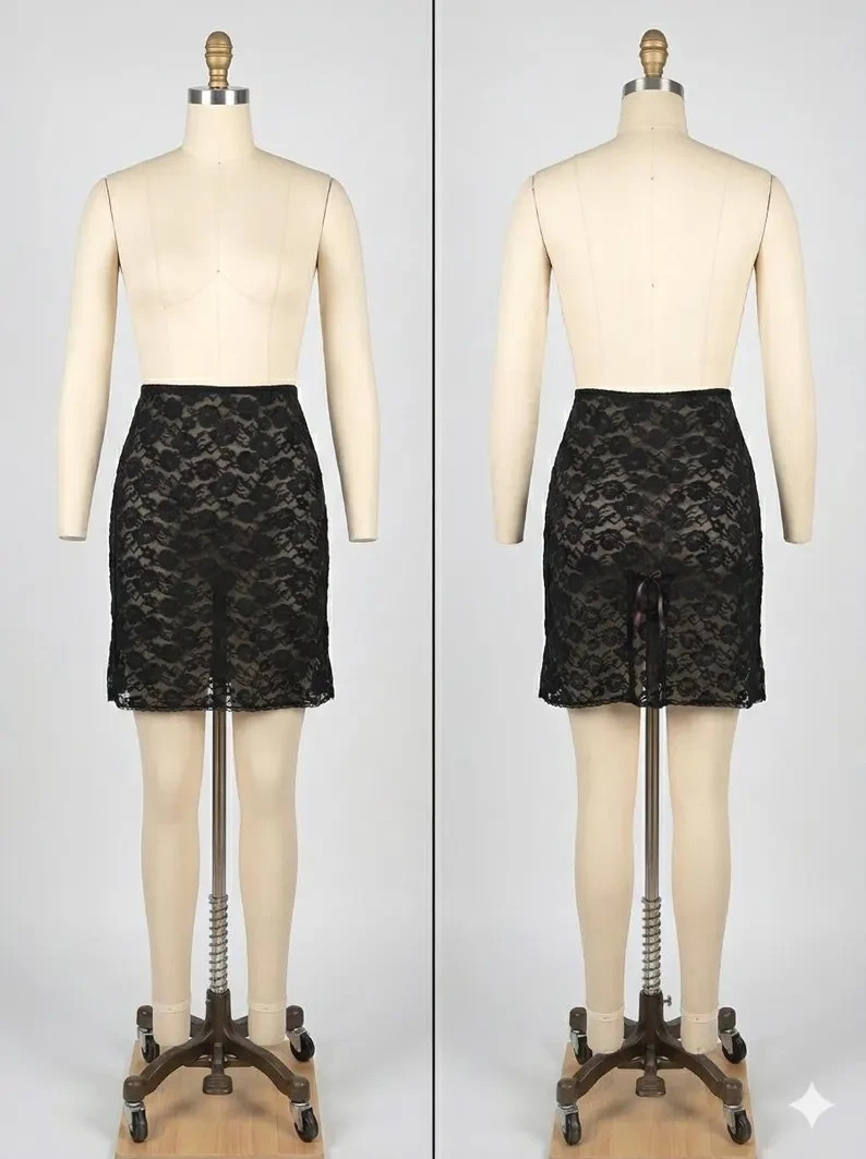 Vintage 60’s Black Lace Half Slip Made In Hollywood USA Size M