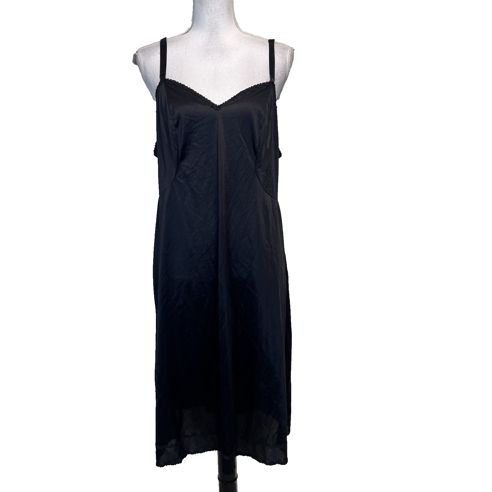 Vintage BARBIZON Tafredda Black Full Slip Dress size 42 Lingerie Crystal Pleats