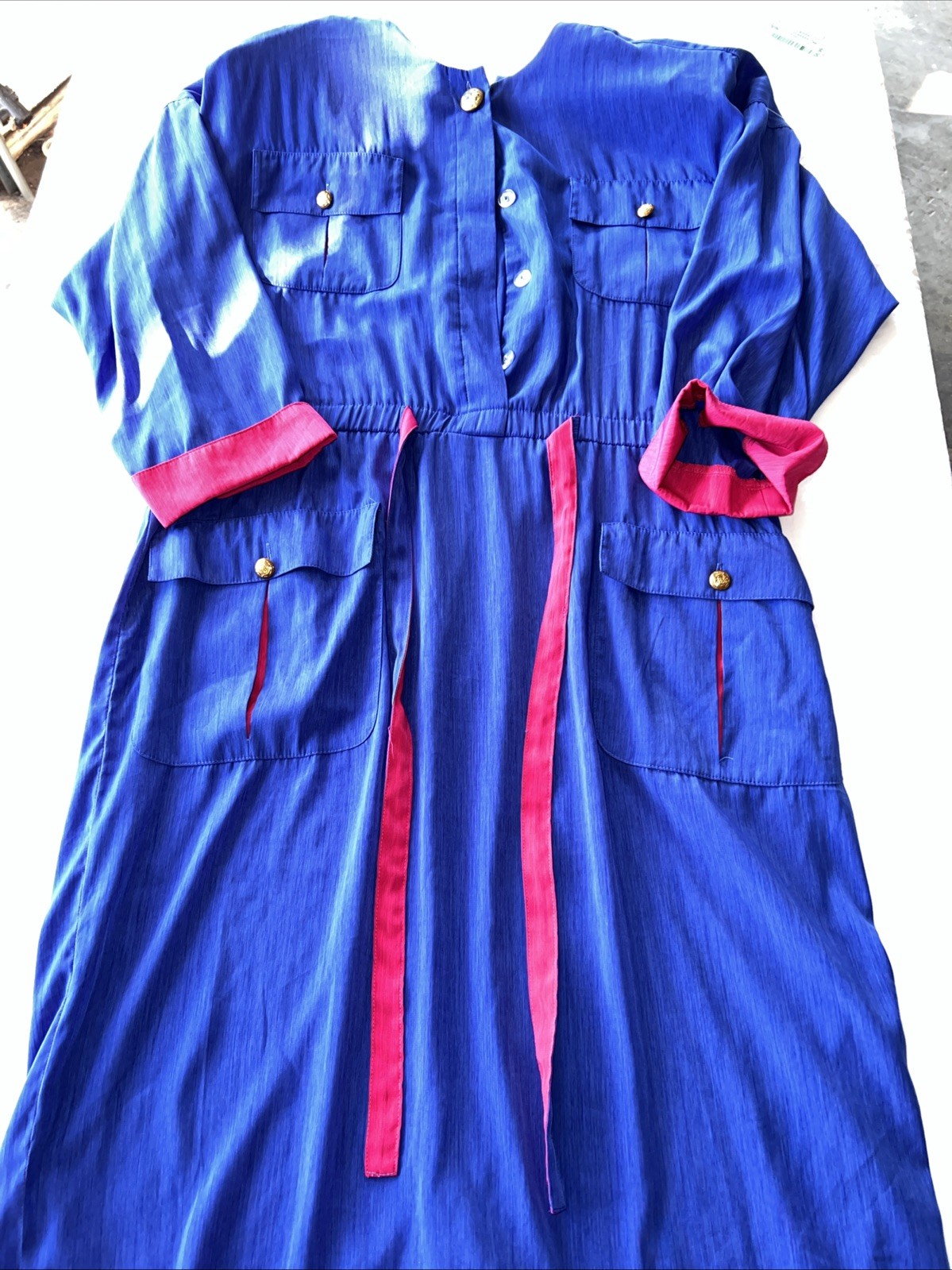 Vintage 90’s Leslie Fay Dress Sz 14 Blue And Pink