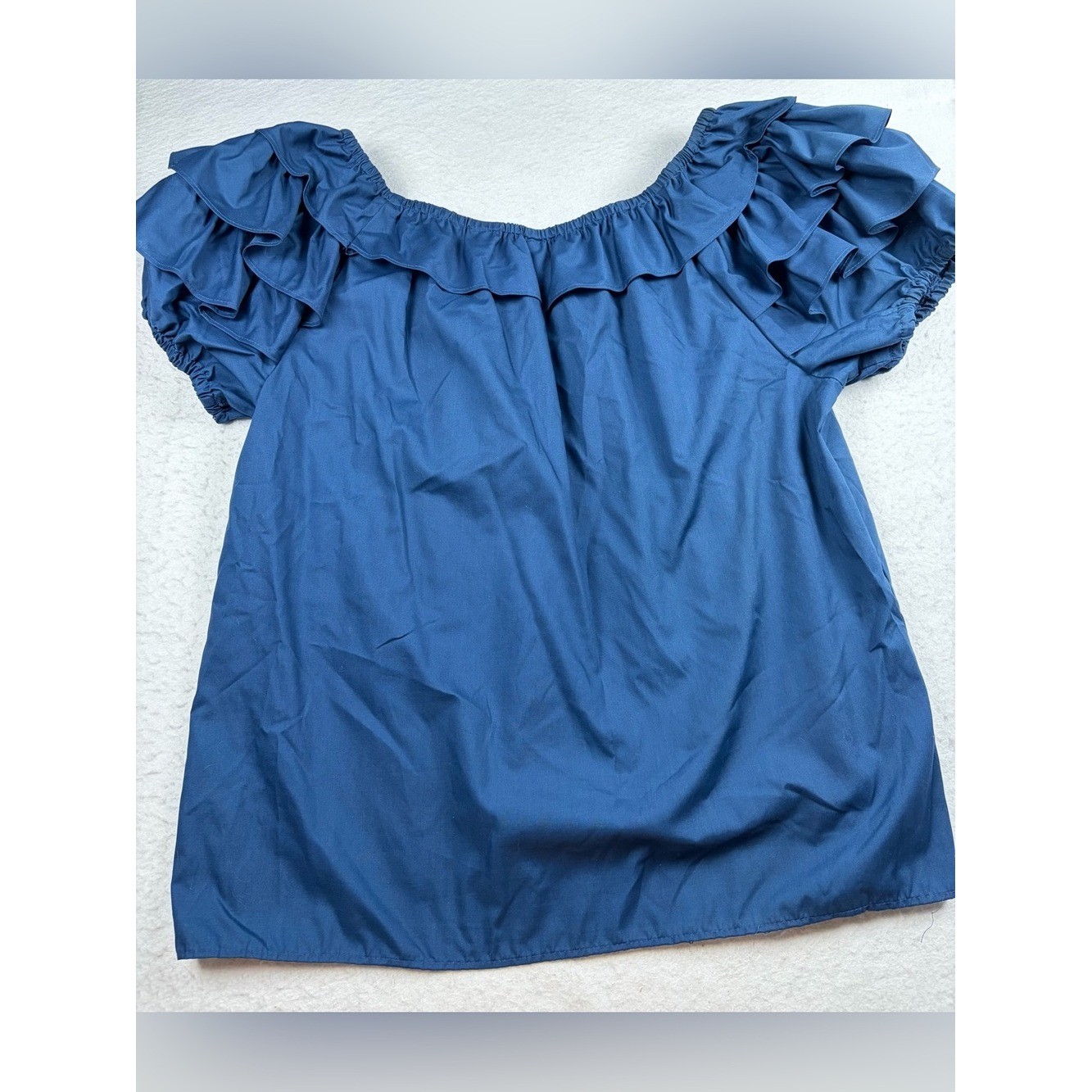VTG Malco Modes Partners Please Ruffle Peasant Blouse Blue Size L