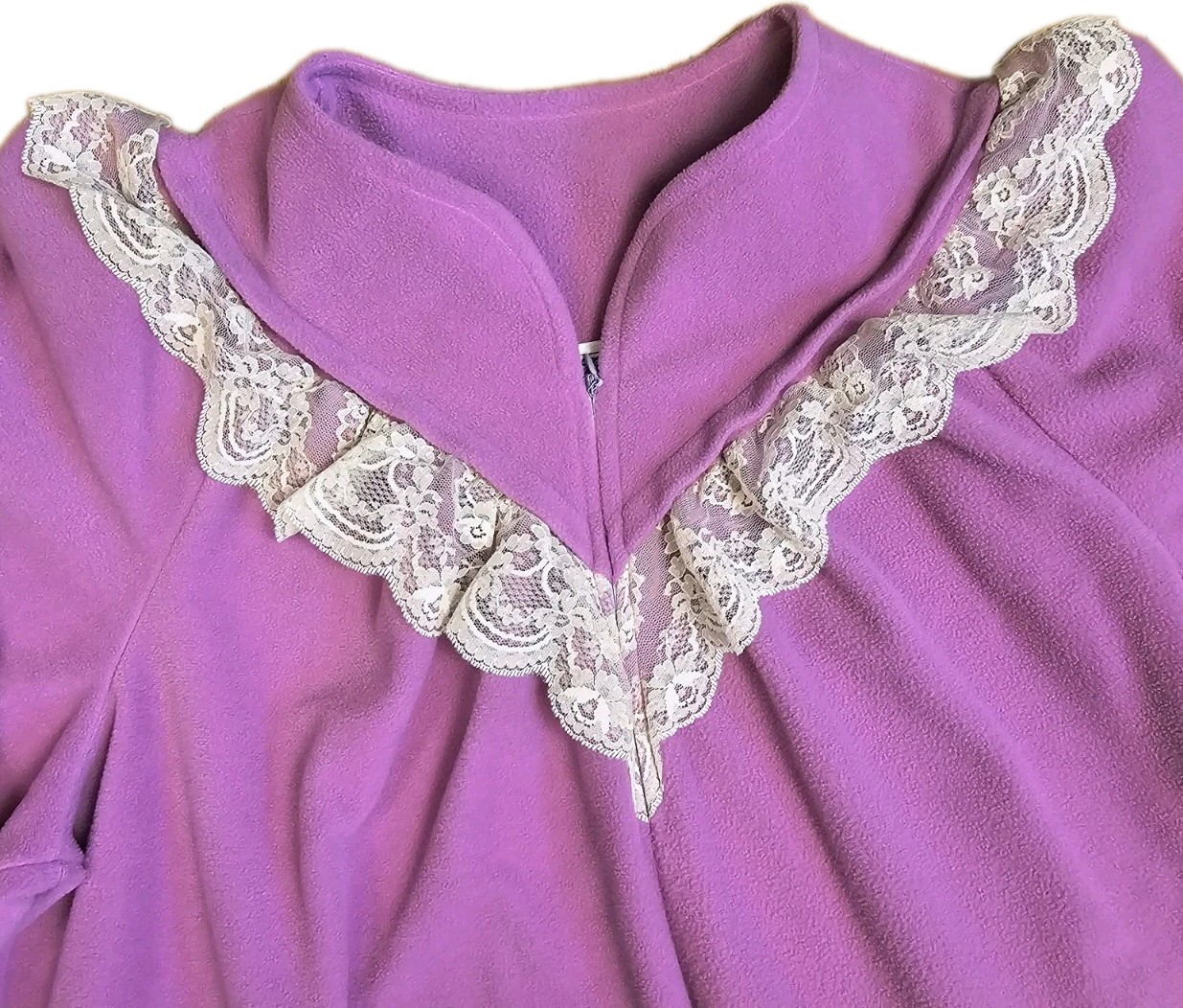 Vtg Sears Famous Bodies Women’s L Robe Housecoat Pink/Lavender Lace Fleece Long