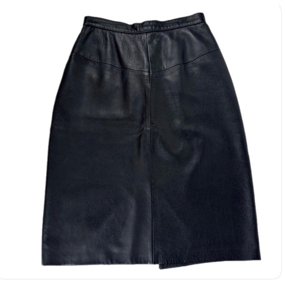 Forenza Leather Skirt Women 8 Black Vintage High Waist Pencil Midi Italy