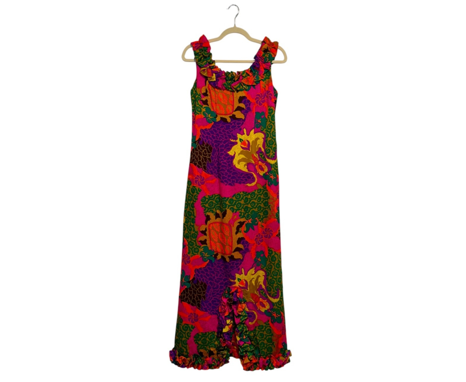 Vintage Waltah Clarke’s Colorful Hawaiian Ruffled Maxi Dress Size 10